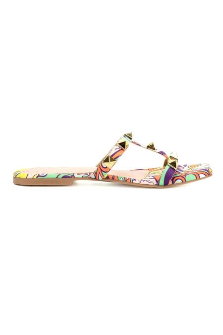 Tic Tac Toe Footwear_Multi Color Printed Abstract Flats_Online_at_Aza_Fashions