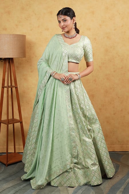 Kohsh Silk Thread Embroidered Lehenga Set 