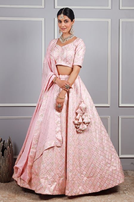 Kohsh Silk Geometric Embroidered Lehenga Set 