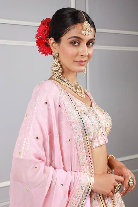 Buy Kohsh Pink Georgette Mirrors, Embroidery Stripe Mirrorwork Embellished Lehenga Set Online at Aza Fashions Buy_Kohsh_Pink Georgette Mirrors, Embroidery Stripe Mirrorwork Embellished Lehenga Set_Online_at_Aza_Fashions