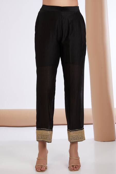Neha Khullar_Black Chanderi Silk, Organza, Linen Zari, Sequins, Embroidery Anarkali Pant Set _Online_at_Aza_Fashions