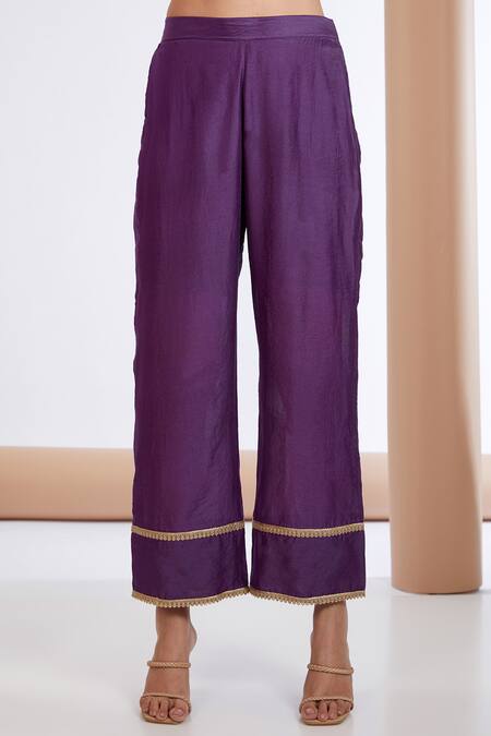 Neha Khullar Purple Chanderi Embroidery, Zari, Sequins V-neck Floral Work Anarkali Pant Set Online at Aza Fashions Neha Khullar_Purple Chanderi Embroidery, Zari, Sequins V-neck Floral Work Anarkali Pant Set _Online_at_Aza_Fashions