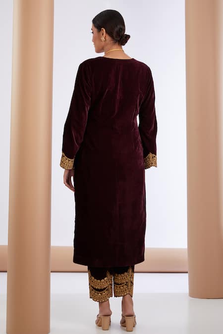 Neha Khullar Velvet Embroidered Kurta Pant Set 