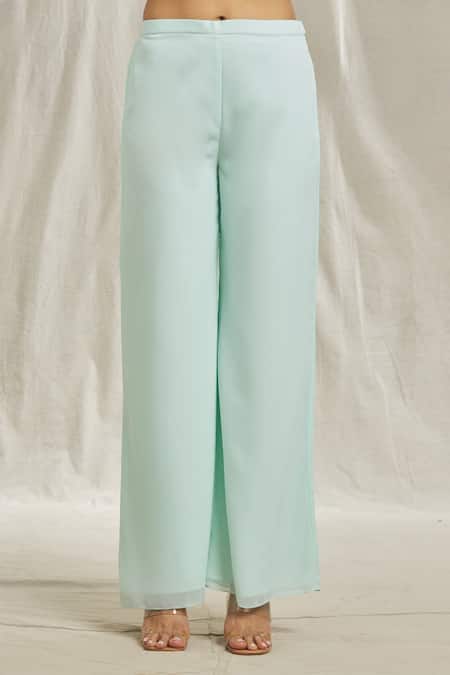 Shivani Awasty_Green Georgette Sequins, Cut Work, Stones Round Embroidered Tunic And Pant Set _at_Aza_Fashions