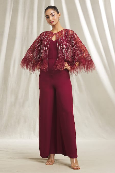 Shivani Awasty Sequin Embroidered Cape & Jumpsuit Set 