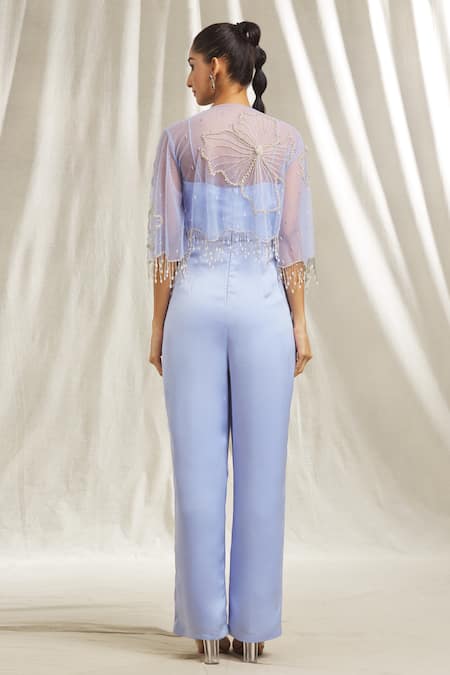 Shivani Awasty Solid Jumpsuit With Crystal Embroidered Cape 