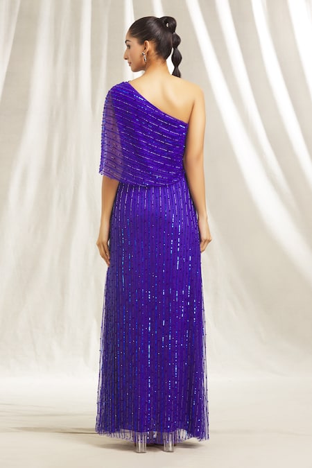 Shivani Awasty One Shoulder Embroidered Maxi Dress 