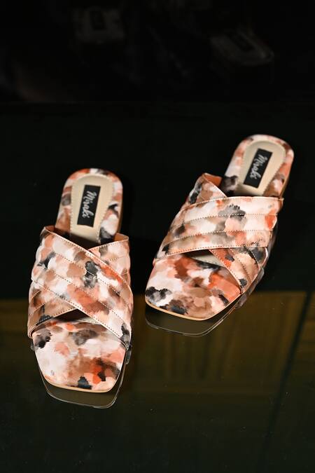 Buy_Miraki_Brown Abstract Print And Quilted Flats _Online_at_Aza_Fashions