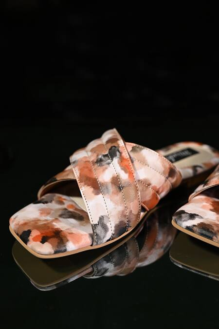 Shop_Miraki_Brown Abstract Print And Quilted Flats _Online_at_Aza_Fashions