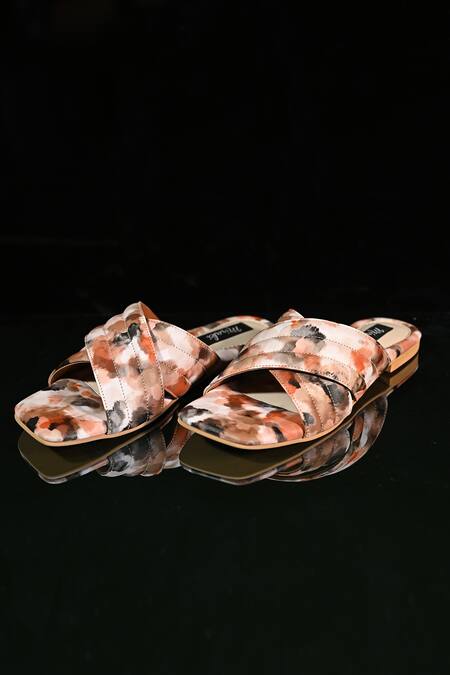 Miraki_Brown Abstract Print And Quilted Flats _at_Aza_Fashions