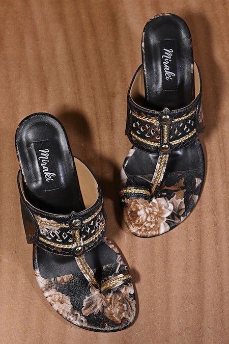 Miraki Floral Print Kolhapuri Block Heels 