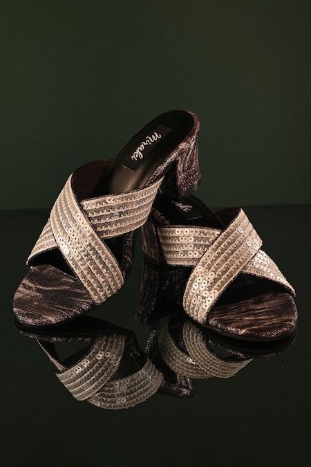 Miraki Sequin & Thread Embellished Strap Heels 