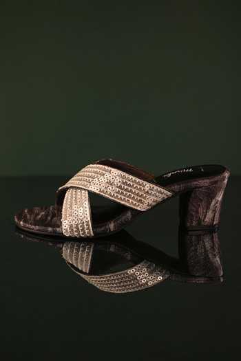 Miraki_Black Sequins, Embroidery And Thread Embellished Strap Heels _Online_at_Aza_Fashions