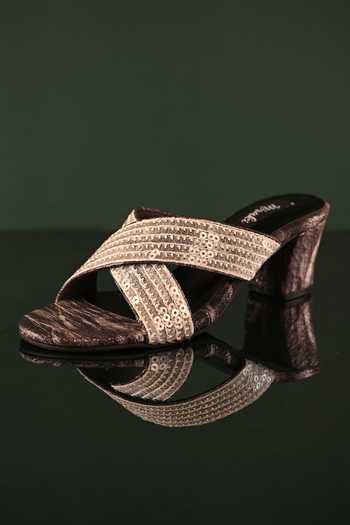 Shop_Miraki_Black Sequins, Embroidery And Thread Embellished Strap Heels _Online_at_Aza_Fashions