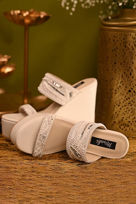 Buy_Miraki_White Pearls, Beads, Sequins And Embroidered Wedges _Online_at_Aza_Fashions