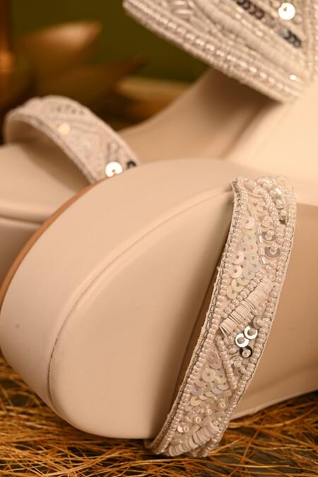 Miraki_White Pearls, Beads, Sequins And Embroidered Wedges _at_Aza_Fashions