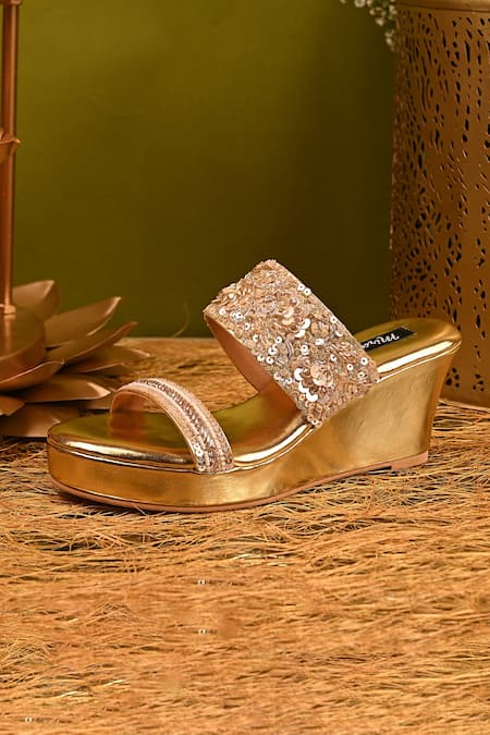 Miraki_Gold Zari, Pearls, Beads, Sequins And Embroidered Wedges _Online_at_Aza_Fashions