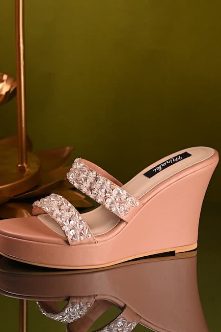 Buy_Miraki_Peach Crystal And Beads Embroidered Wedges _Online_at_Aza_Fashions