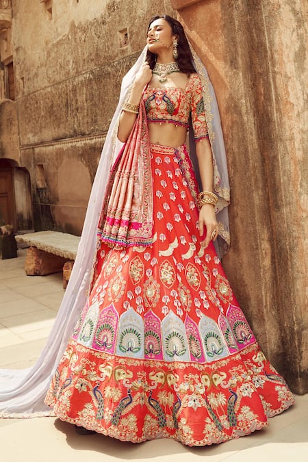 Buy Pink Sequins Silk Jacquard Lehenga Choli Online At Zeel Clothing