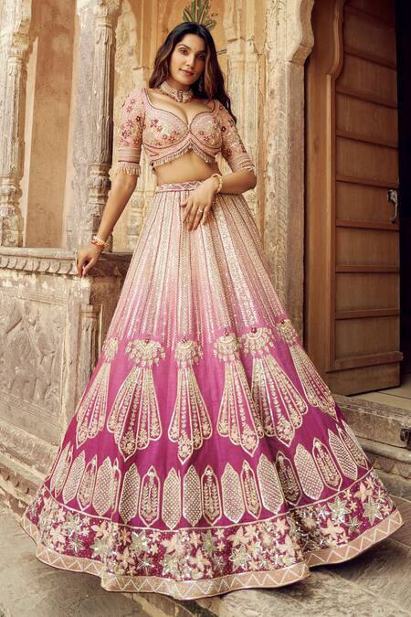 Shop Annus Creation Pink Silk, Organza Cut Work, Embroidery, Pearls, Dual Toned Bridal Lehenga Set at Aza Fashions Shop_Annus Creation_Pink Silk, Organza Cut Work, Embroidery, Pearls, Dual Toned Bridal Lehenga Set_at_Aza_Fashions