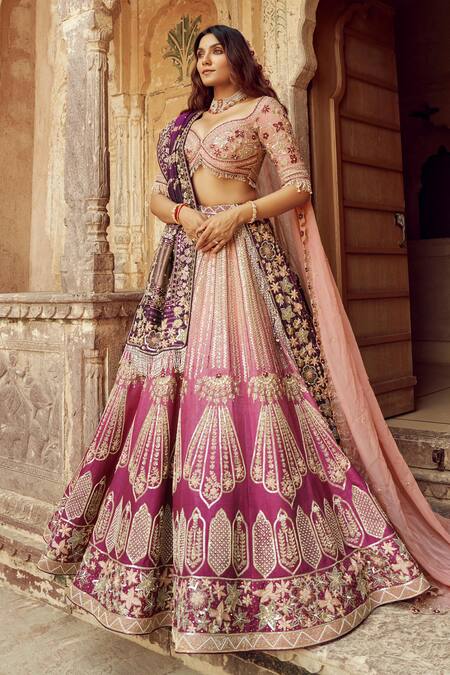 Buy Annus Creation Pink Silk, Organza Cut Work, Embroidery, Pearls, Dual Toned Bridal Lehenga Set Online at Aza Fashions Buy_Annus Creation_Pink Silk, Organza Cut Work, Embroidery, Pearls, Dual Toned Bridal Lehenga Set_Online_at_Aza_Fashions