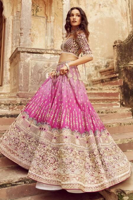 Buy Annus Creation Magenta Silk, Organza Cut Work, Pearls Sweetheart Embroidered Bridal Lehenga Set Online at Aza Fashions Buy_Annus Creation_Magenta Silk, Organza Cut Work, Pearls Sweetheart Embroidered Bridal Lehenga Set_Online_at_Aza_Fashions