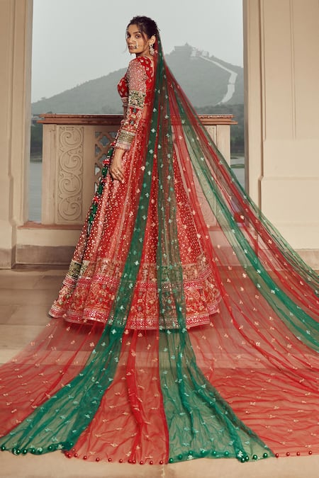 Mint Green with Fiery Red or Orange | Bridal lehenga red, Indian bridal  fashion, Lehenga color combinations