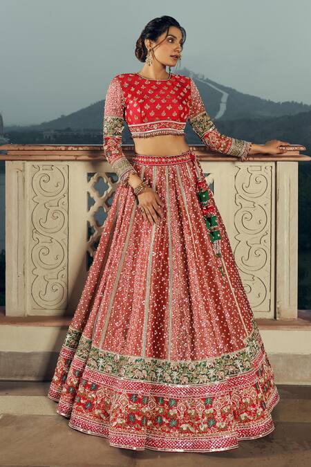 Buy Annus Creation Red Silk, Organza Pearls, Cut Work, Sequins, And Embellished Bridal Lehenga Set Online at Aza Fashions Buy_Annus Creation_Red Silk, Organza Pearls, Cut Work, Sequins, And Embellished Bridal Lehenga Set_Online_at_Aza_Fashions
