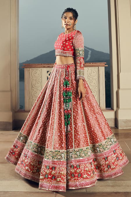 Red And Green Formal Wear And Casual Wear Colored Pure Silk Lehenga at Rs  8488.75 in Ahmedabad