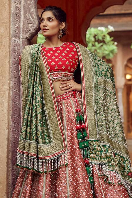 Annus Creation Red Silk, Organza Pearls, Cut Work, Sequins, And Embellished Bridal Lehenga Set at Aza Fashions Annus Creation_Red Silk, Organza Pearls, Cut Work, Sequins, And Embellished Bridal Lehenga Set_at_Aza_Fashions