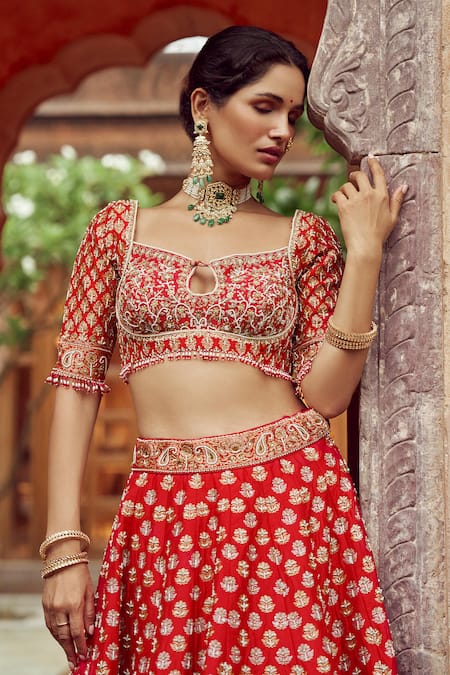 Bride Donned Self-Designed Red-Embellished Lehenga On Wedding, Styled It  With Diamond Jewellery