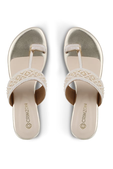 CRIMZON Perla Studded Kolhapuri Wedges 