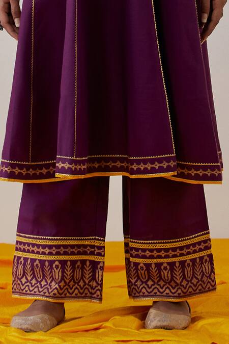 Buy The Indian Cause Purple Cotton Embroidery, Gota Raqs Colorblock Embellished Anarkali With Palazzo Buy_The Indian Cause_Purple Cotton Embroidery, Gota Raqs Colorblock Embellished Anarkali With Palazzo