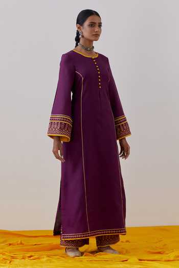 The Indian Cause_Purple Cotton Gota Patti Beas Lace Embellished Straight Kurta With Palazzo_Online_at_Aza_Fashions