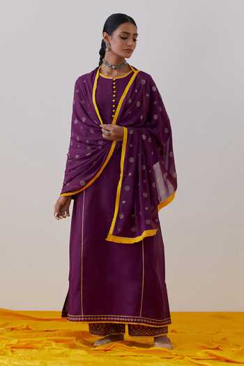The Indian Cause_Purple Cotton Gota Patti Beas Lace Embellished Straight Kurta With Palazzo_at_Aza_Fashions