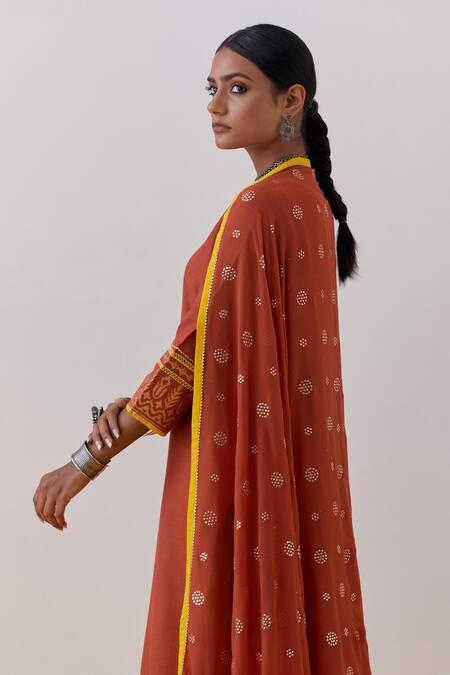 Buy The Indian Cause Orange Cotton, Georgette Gota Patti, Rozana Hand Block Print Kurta Palazzo Set Buy_The Indian Cause_Orange Cotton, Georgette Gota Patti, Rozana Hand Block Print Kurta Palazzo Set