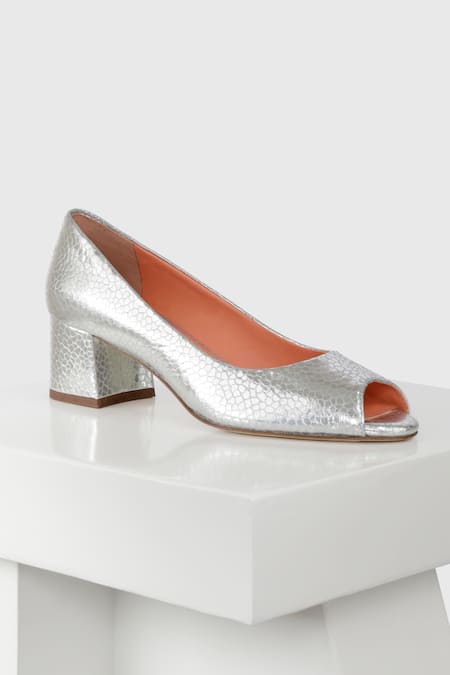 Piccadilly Ref: 114046 Business Court Peep Toe Shoe Low Heel in Silver |  Piccadilly Shoes