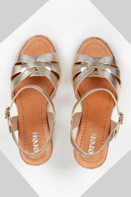 Shop_Oroh_Gold Cutout Strap Wedges _at_Aza_Fashions