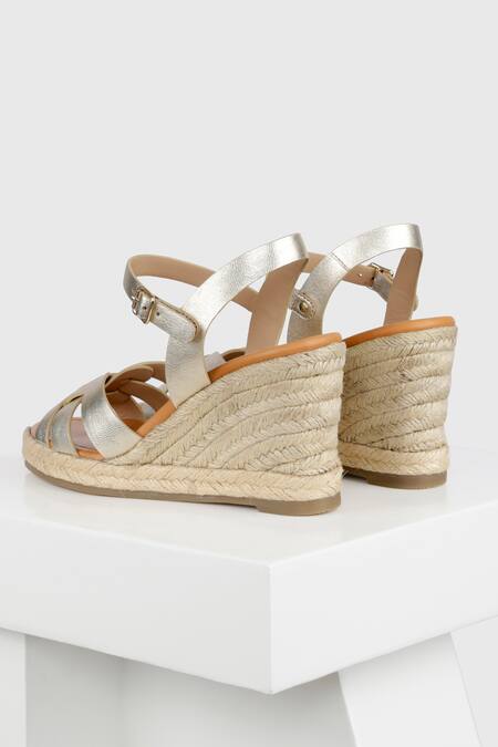Buy_Oroh_Gold Cutout Strap Wedges _Online_at_Aza_Fashions