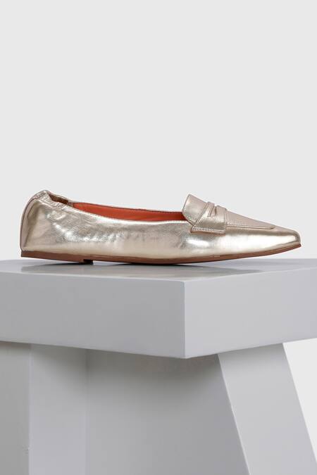 Oroh_Gold Leather Ballerina Flats_Online_at_Aza_Fashions