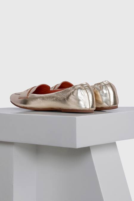 Shop_Oroh_Gold Leather Ballerina Flats_Online_at_Aza_Fashions
