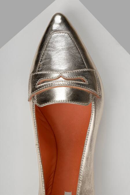Oroh_Gold Leather Ballerina Flats_at_Aza_Fashions