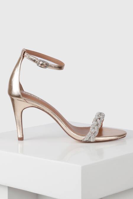 Oroh_Gold Rhinestones, Sequins Hellin Leather Embellished Heels_Online_at_Aza_Fashions