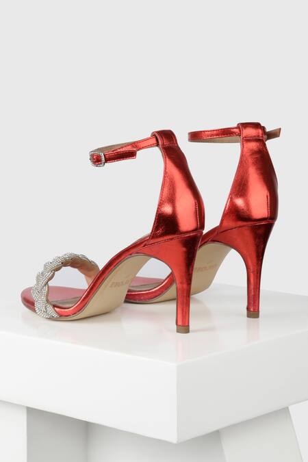 Oroh_Red Rhinestones Hellin Embellished Leather Heels_Online_at_Aza_Fashions