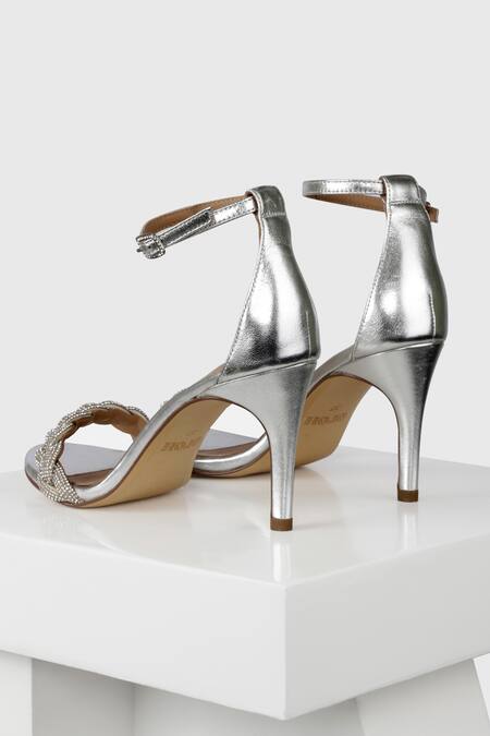 Oroh_Silver Beads Embellished Leather Heels_Online_at_Aza_Fashions