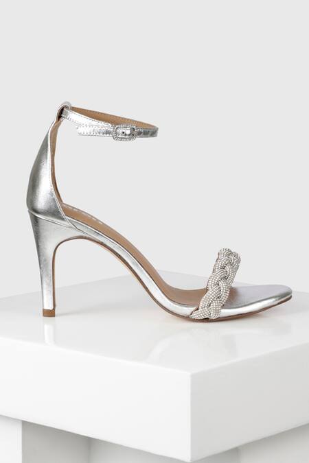 Buy_Oroh_Silver Beads Embellished Leather Heels_Online_at_Aza_Fashions