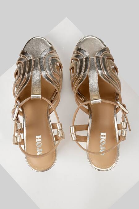 Shop_Oroh_Gold Cut Work Tarifa Leather Platform Heels _at_Aza_Fashions