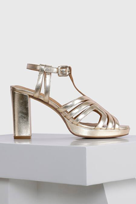 Oroh_Gold Cut Work Tarifa Leather Platform Heels _Online_at_Aza_Fashions