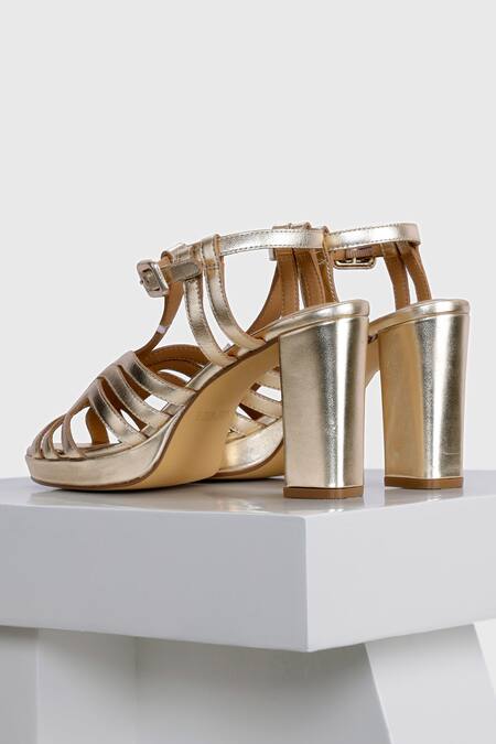 Shop_Oroh_Gold Cut Work Tarifa Leather Platform Heels _Online_at_Aza_Fashions