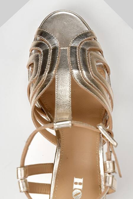 Oroh_Gold Cut Work Tarifa Leather Platform Heels _at_Aza_Fashions